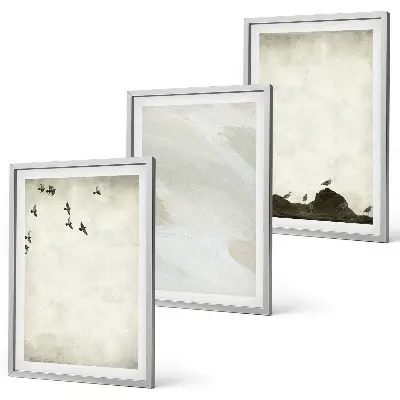 Three-piece brush stroke wall art birds and rocks decorative set