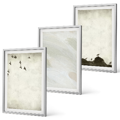 Three-piece wall art piece Birds rocks brush strokes decorations