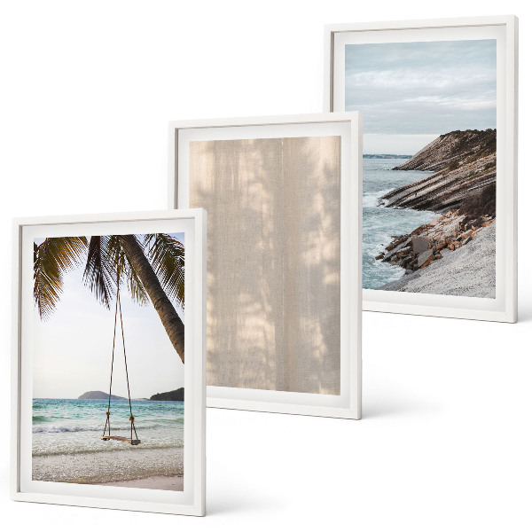 Set of 3 framed wall art pieces Summer sand seaside views
