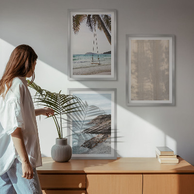 Set of 3 framed wall art pieces Summer sand seaside views