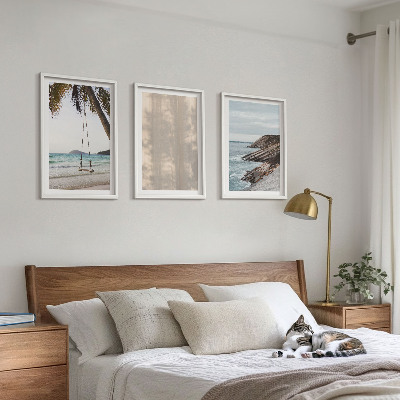 Set of 3 framed wall art pieces Summer sand seaside views