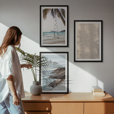Set of 3 framed wall art pieces Summer sand seaside views