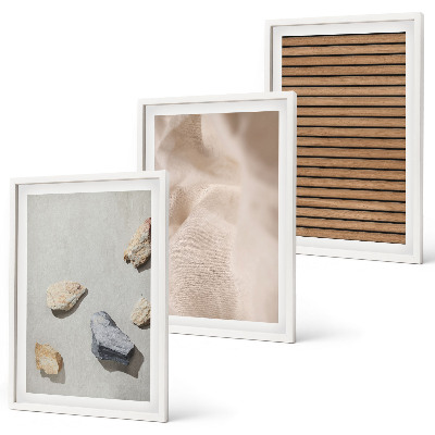 Three-piece wall art piece Stones wood fabric textures