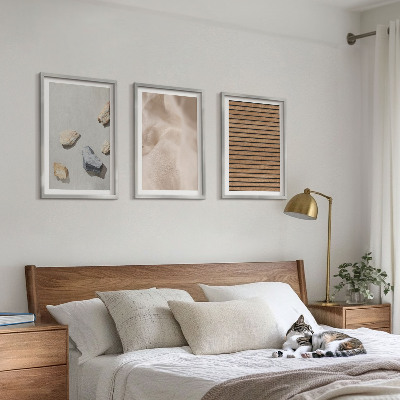 Three-piece wall art piece Stones wood fabric textures