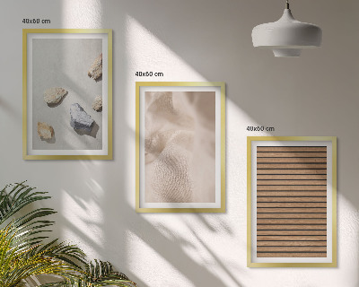 Three-piece wall art piece Stones wood fabric textures