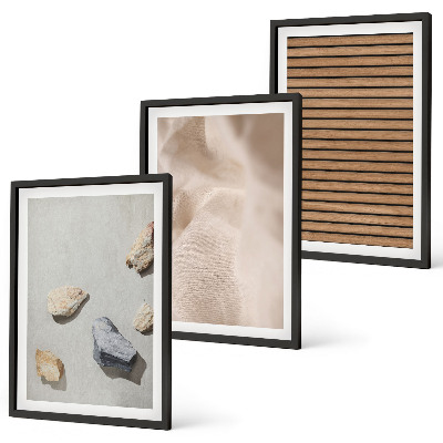 Three-piece wall art piece Stones wood fabric textures