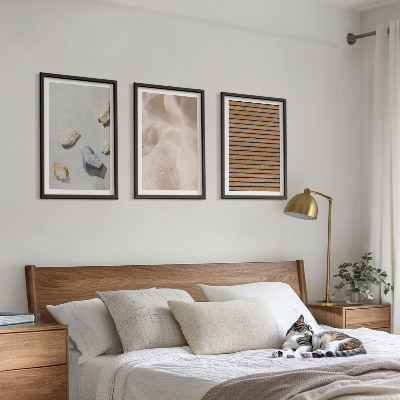 Three-piece wall art piece Stones wood fabric textures