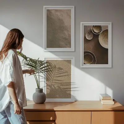 Three-piece stone structures wall art minimalist design