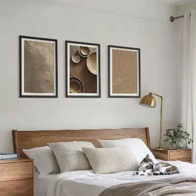Three-piece stone structures wall art minimalist design