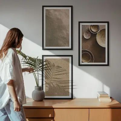 Three-piece stone structures wall art minimalist design