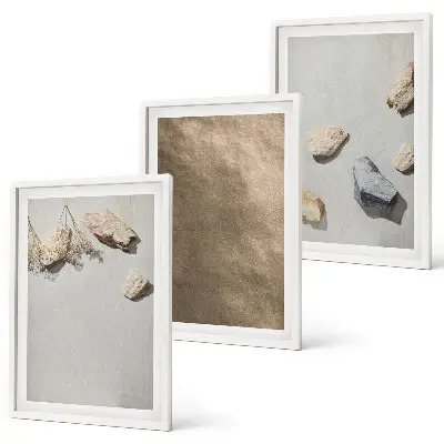 Three-piece beach stone wall art natural structures