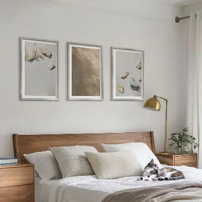 Three-piece beach stone wall art natural structures