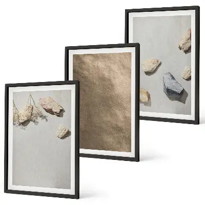 Three-piece beach stone wall art natural structures