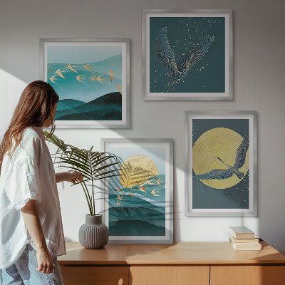 Multi-piece wall decor set Stylish landscapes with birds