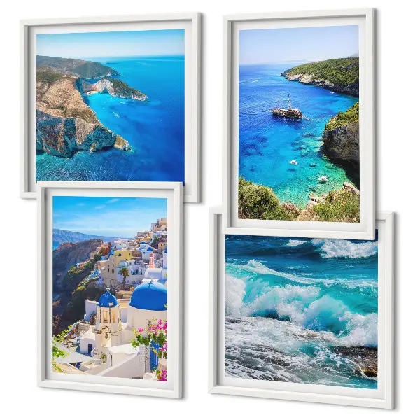 Wall art set featuring Greek views of Santorini Oia