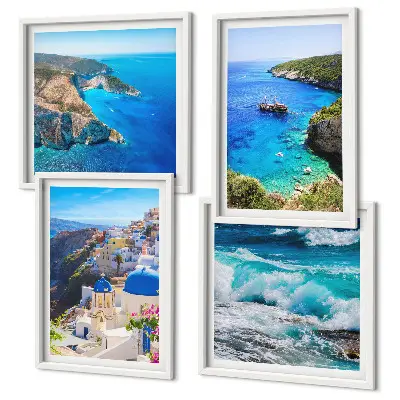 Wall art set featuring Greek views of Santorini Oia