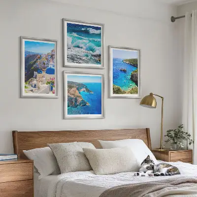 Wall art set featuring Greek views of Santorini Oia