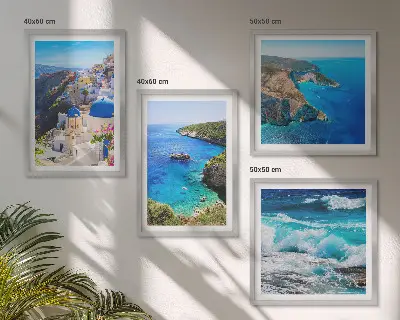 Wall art set featuring Greek views of Santorini Oia