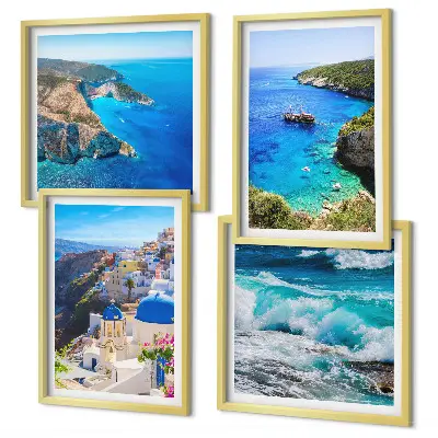 Wall art set featuring Greek views of Santorini Oia