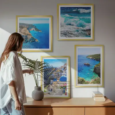 Wall art set featuring Greek views of Santorini Oia