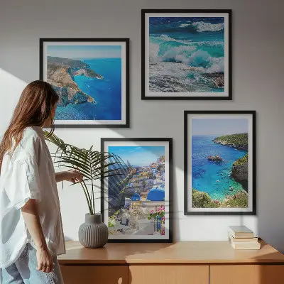 Wall art set featuring Greek views of Santorini Oia
