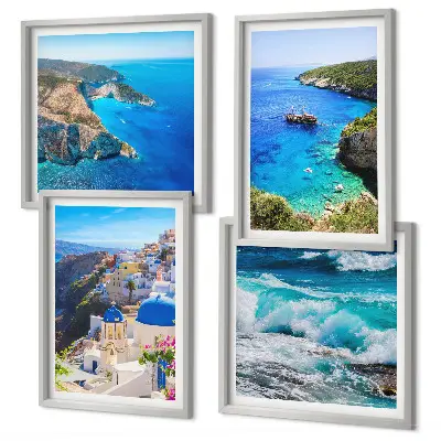 Wall art set featuring Greek views of Santorini Oia