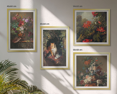 Set of 4 wall art pieces Vintage flowers cats plants