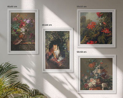 Set of 4 wall art pieces Vintage flowers cats plants