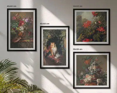 Vintage flowers cats and plants wall art set of 4 pieces