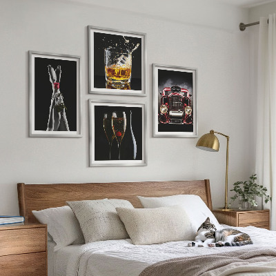 Wall art set Women's legs rose car wine