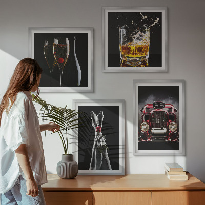 Wall art set Women's legs rose car wine