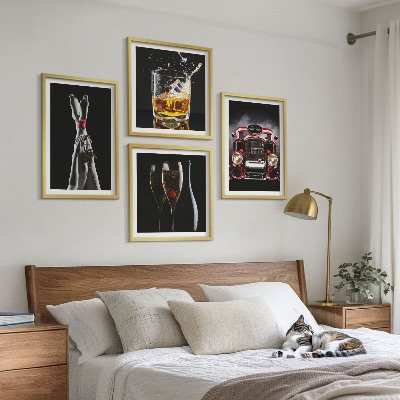 Wall art set Women's legs rose car wine