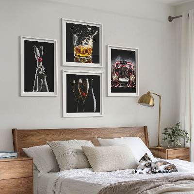 Wall art set Women's legs rose car wine