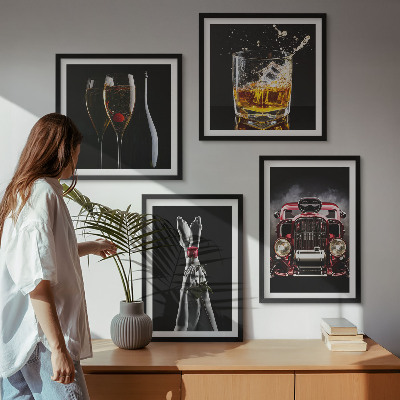 Wall art set Women's legs rose car wine