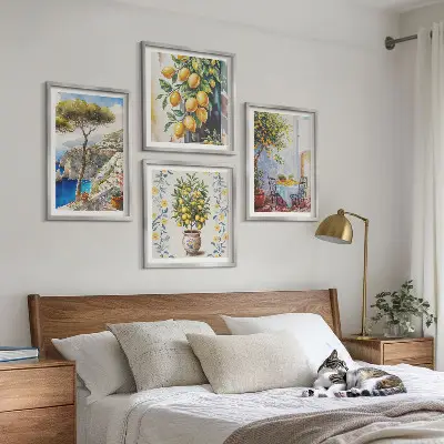 Lemon trees by the sea wall art set