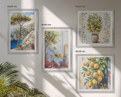 Lemon trees by the sea wall art set