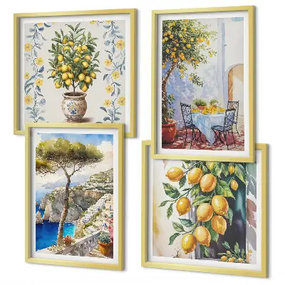 Lemon trees by the sea wall art set