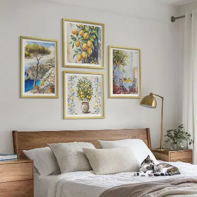Lemon trees by the sea wall art set