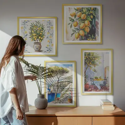 Lemon trees by the sea wall art set