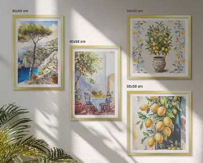 Lemon trees by the sea wall art set