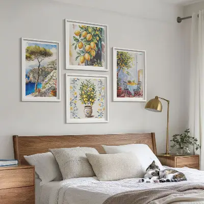Lemon trees by the sea wall art set