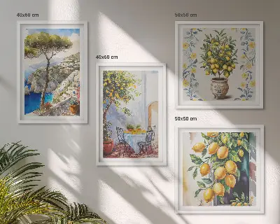 Lemon trees by the sea wall art set