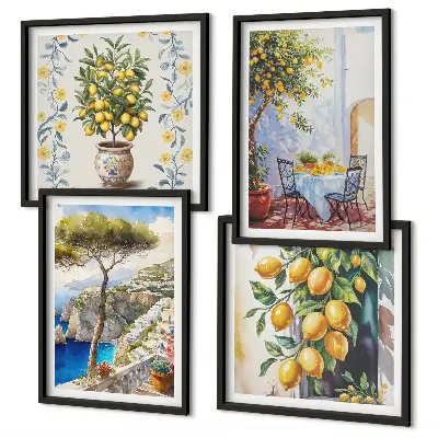 Lemon trees by the sea wall art set