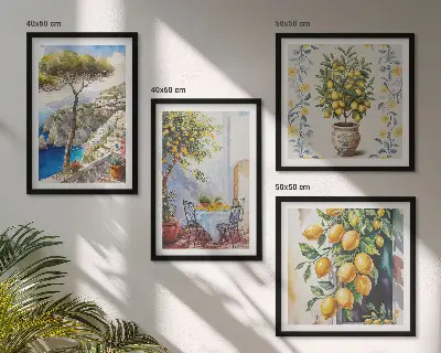 Lemon trees by the sea wall art set