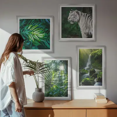 Jungle White Tiger Waterfall Wall Art set of 4 pieces