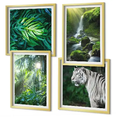 Jungle White Tiger Waterfall Wall Art set of 4 pieces