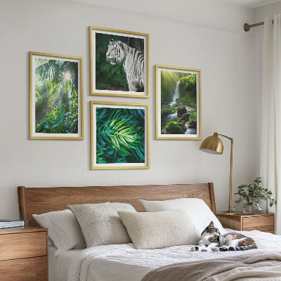 Set of 4 wall art pieces Jungle White Tiger Waterfall