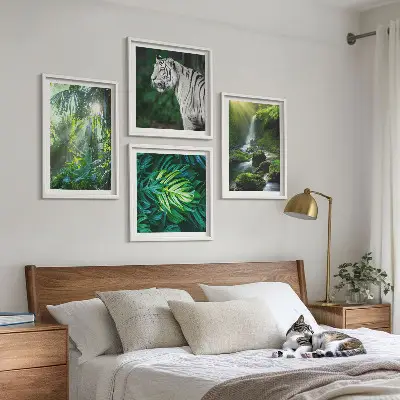 Jungle White Tiger Waterfall Wall Art set of 4 pieces