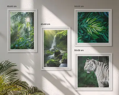 Jungle White Tiger Waterfall Wall Art set of 4 pieces