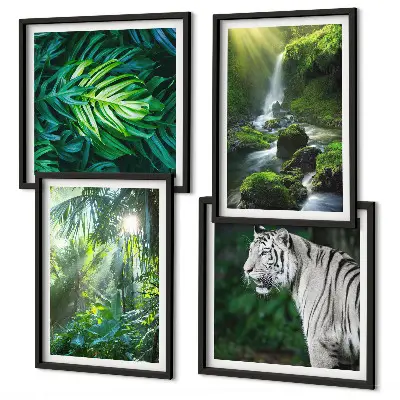 Jungle White Tiger Waterfall Wall Art set of 4 pieces